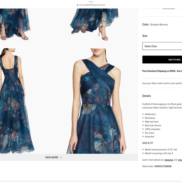 Theia Rosie Floral Organza High-Low Gown 16 Shadow Blooms - Picture 3 of 5